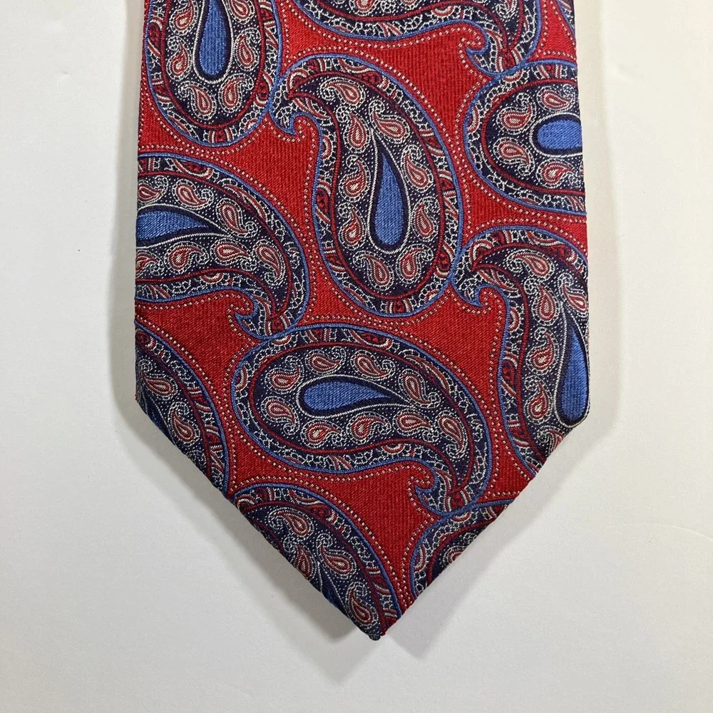 Ermenegildo Zegna Mens Silk Tie Red Blue Paisley Necktie Made in Italy